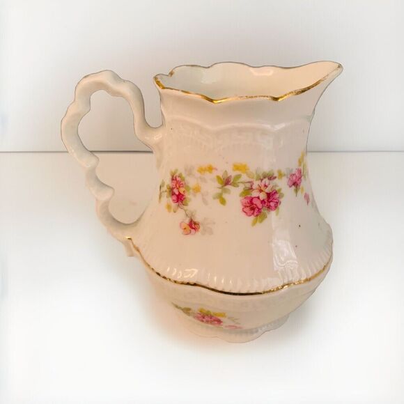 Z S & Co Bavaria Creamer Pink Roses Yellow Flowers Gold Trim Vintage Green Leaf - Picture 2 of 9